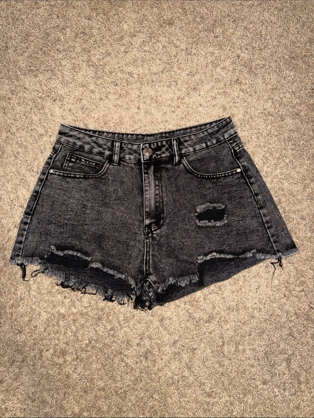SHEIN Black Distressed High-Rise Denim Shorts